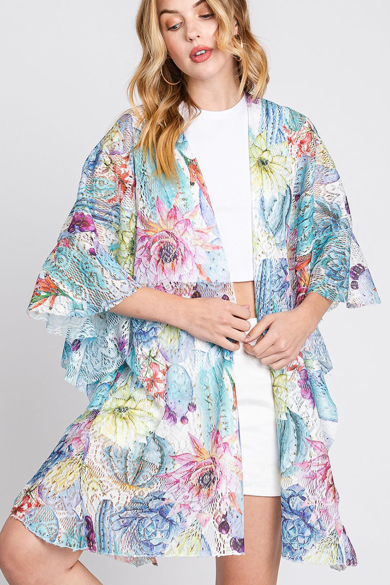 Desert Blooms Blue Crochet Kimono