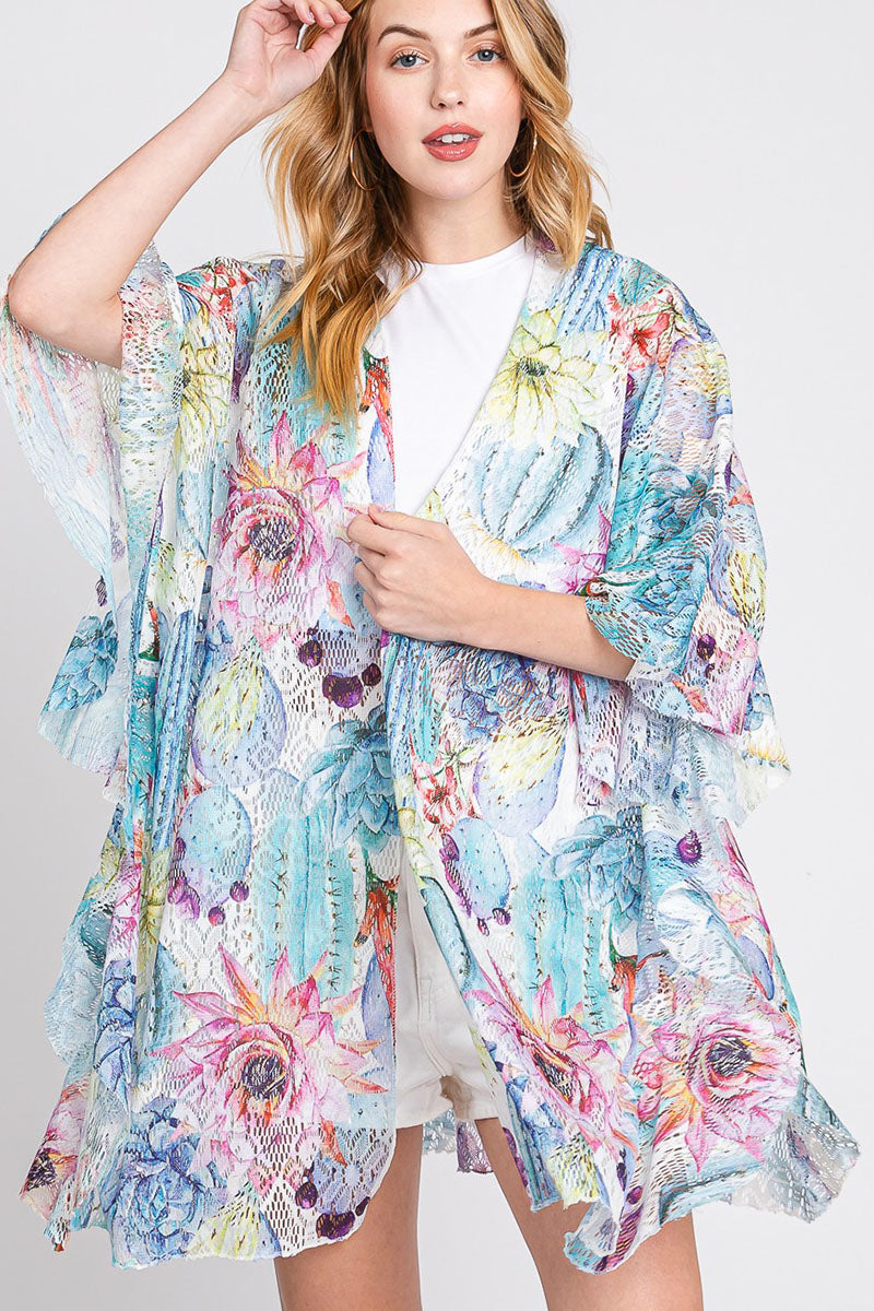 Desert Blooms Blue Crochet Kimono