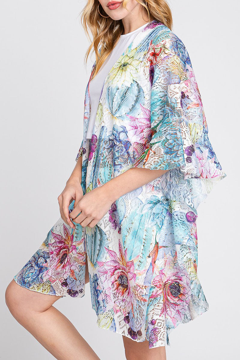 Desert Blooms Blue Crochet Kimono