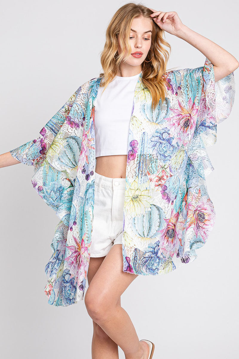 Desert Blooms Blue Crochet Kimono