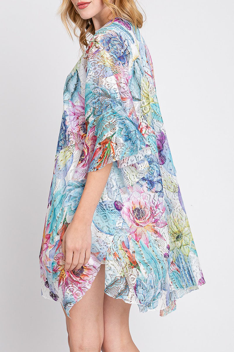 Desert Blooms Blue Crochet Kimono