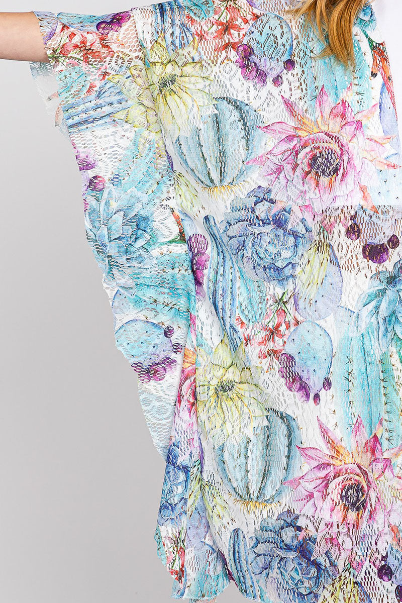 Desert Blooms Blue Crochet Kimono