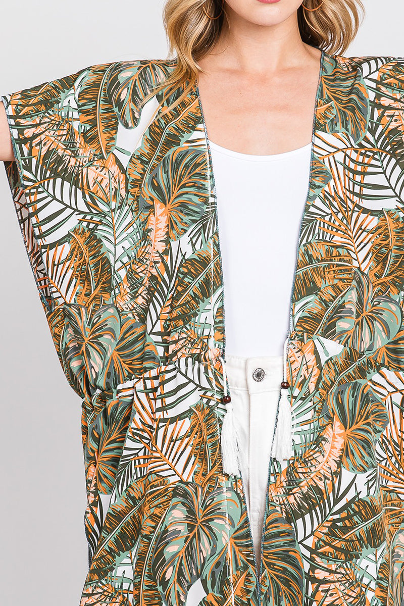 Coastal Canopy Green & White Long Drawstring Kimono