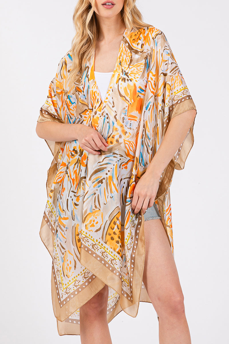 Bahama Blooms Taupe Silky Kimono