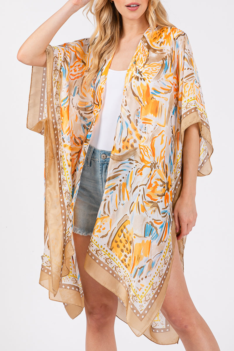 Bahama Blooms Taupe Silky Kimono