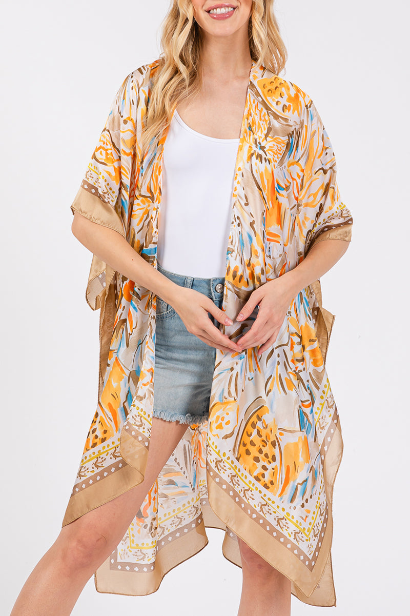 Bahama Blooms Taupe Silky Kimono
