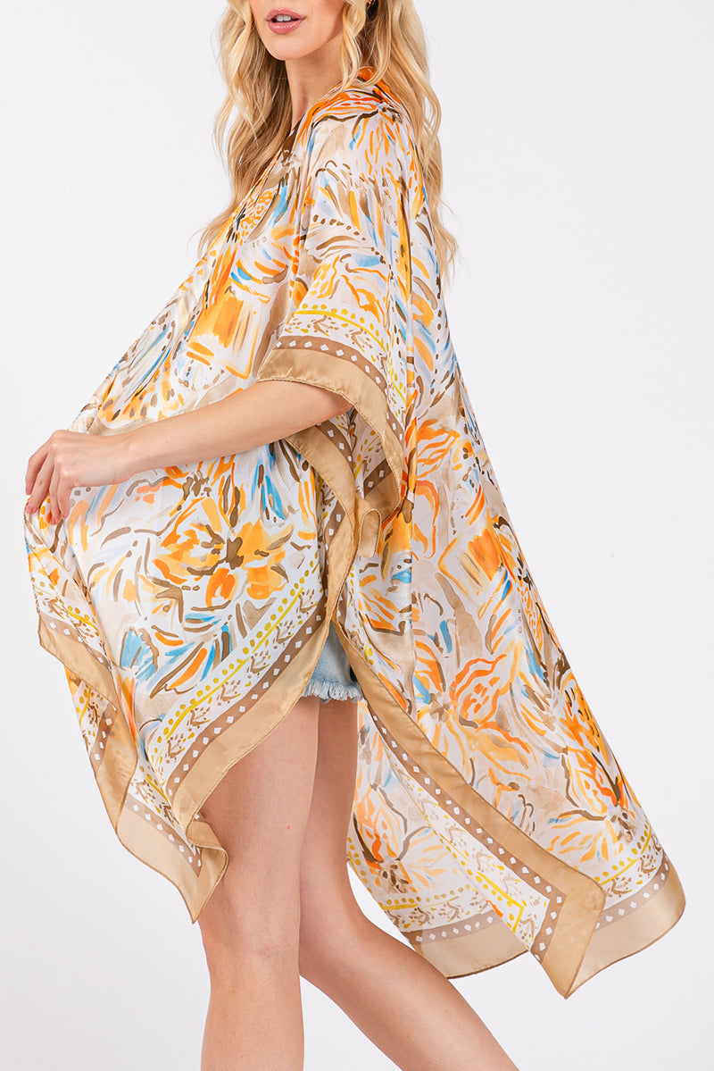 Bahama Blooms Taupe Silky Kimono