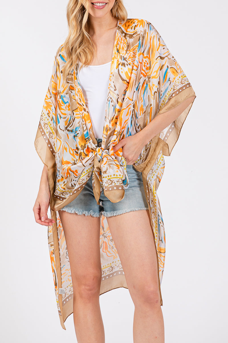 Bahama Blooms Taupe Silky Kimono
