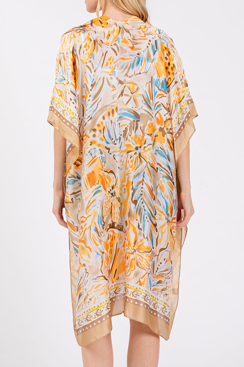 Bahama Blooms Taupe Silky Kimono