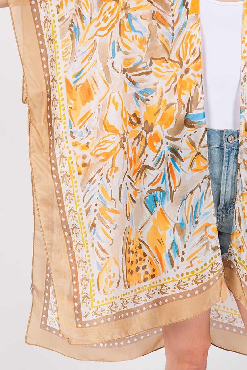 Bahama Blooms Taupe Silky Kimono