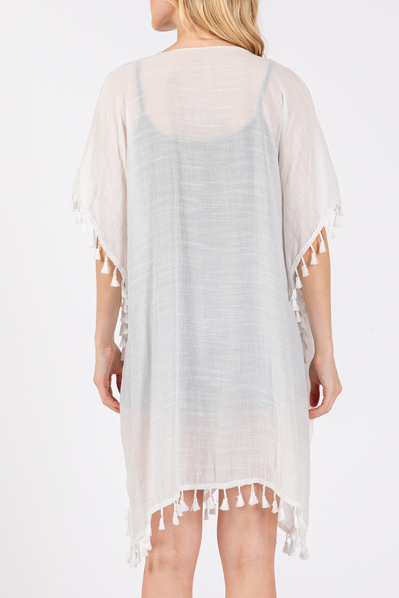 Palma Cafe White Crochet & Tassel Kimono