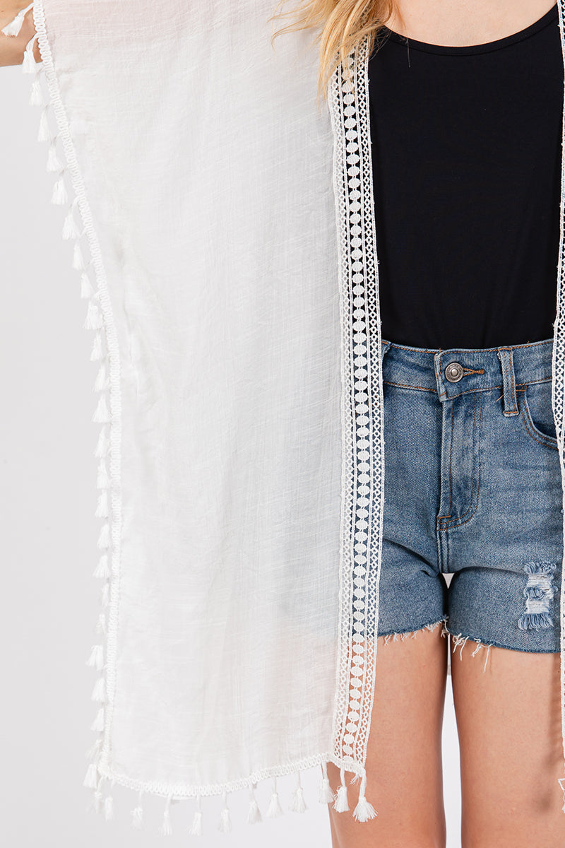 Palma Cafe White Crochet & Tassel Kimono