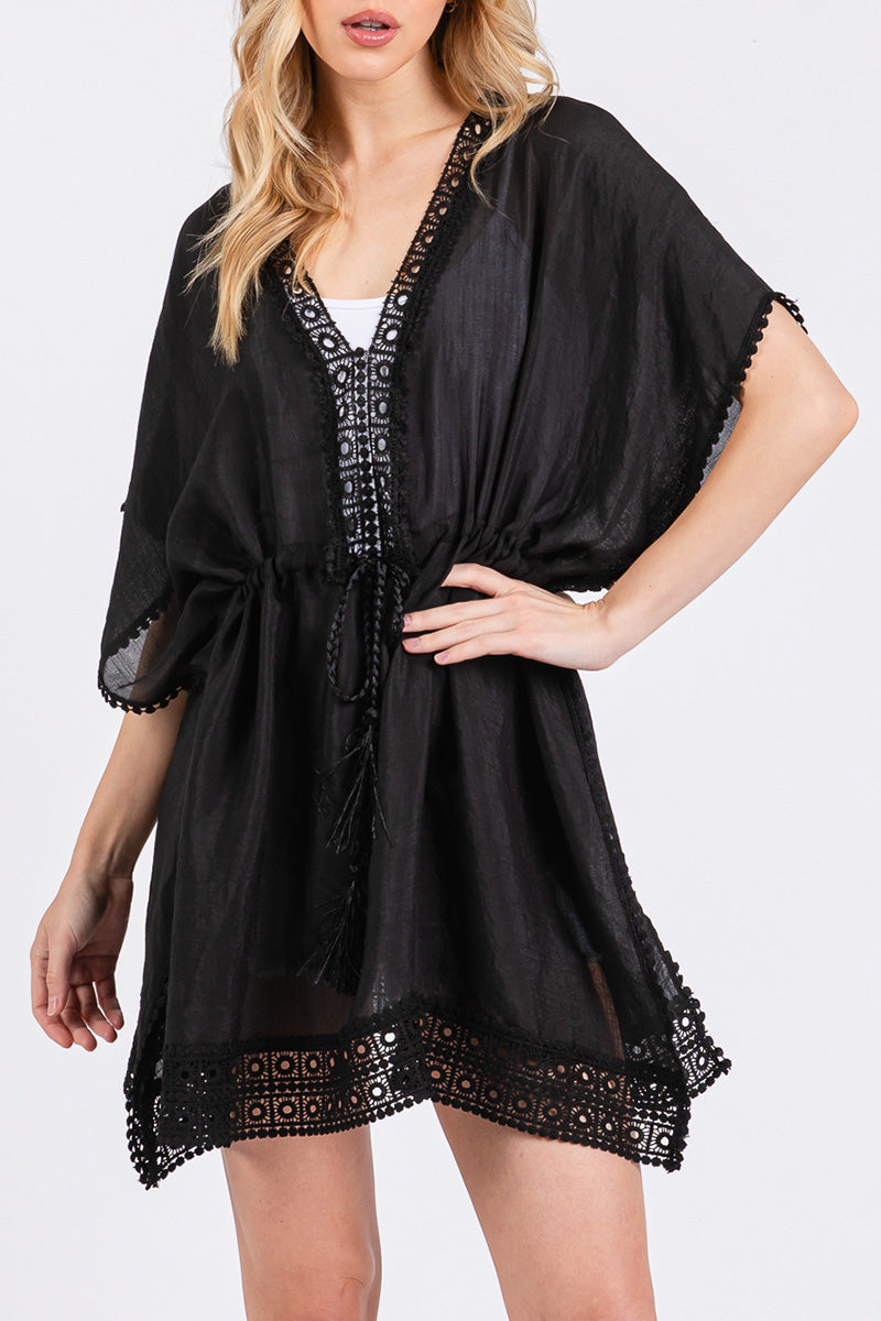 Summer State Black Crochet Trim Cover Up