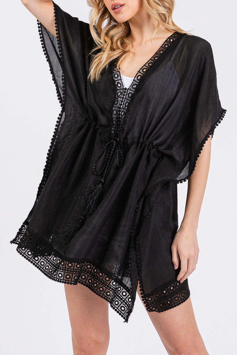 Summer State Black Crochet Trim Cover Up