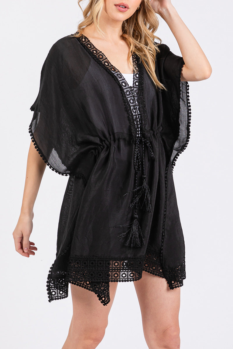 Summer State Black Crochet Trim Cover Up