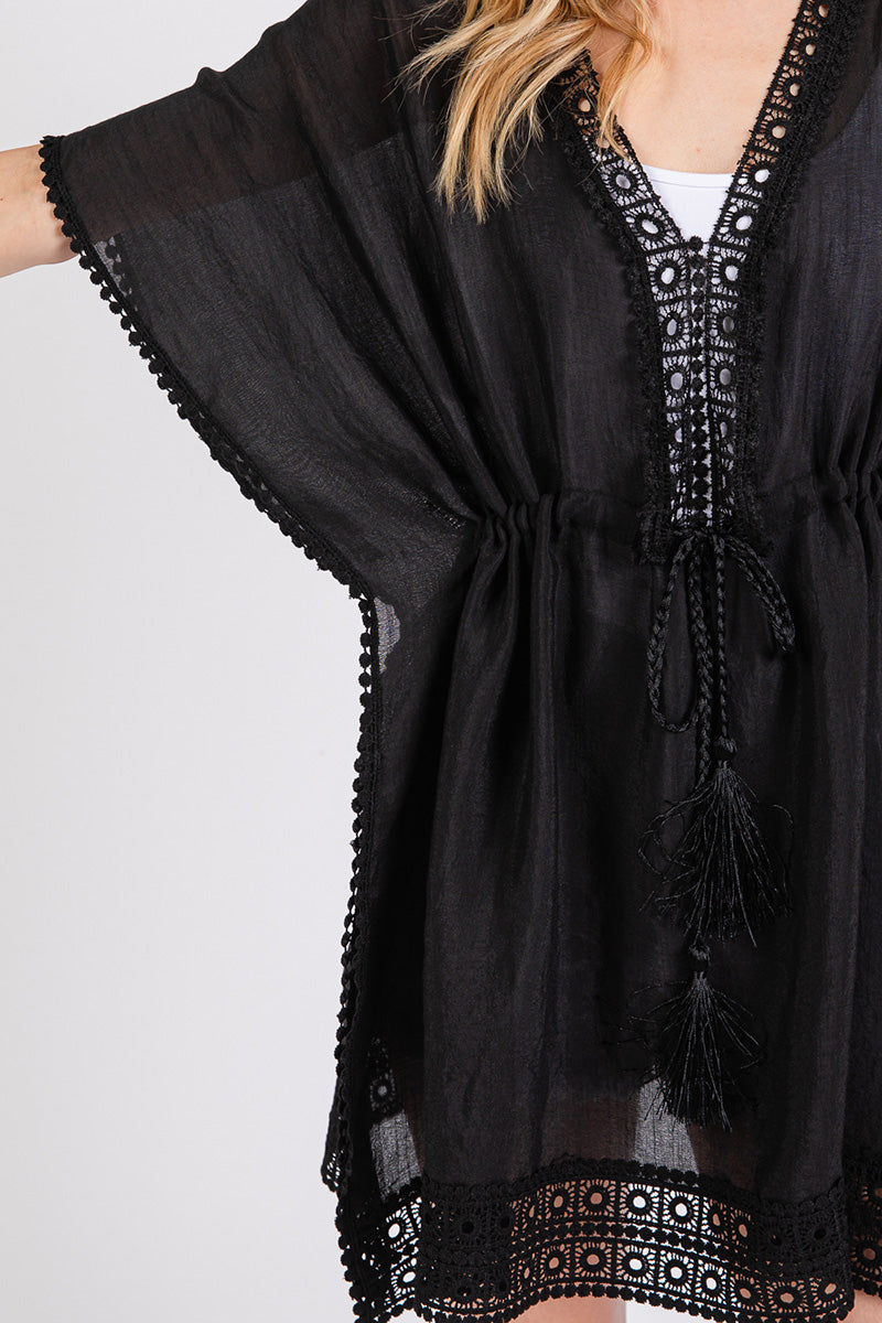 Summer State Black Crochet Trim Cover Up