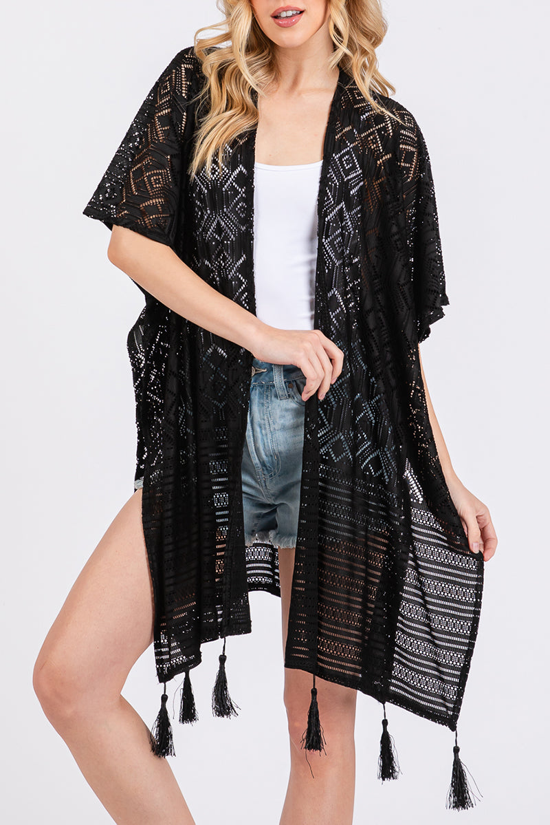 Sundaze Black Crochet & Tassel Kimono