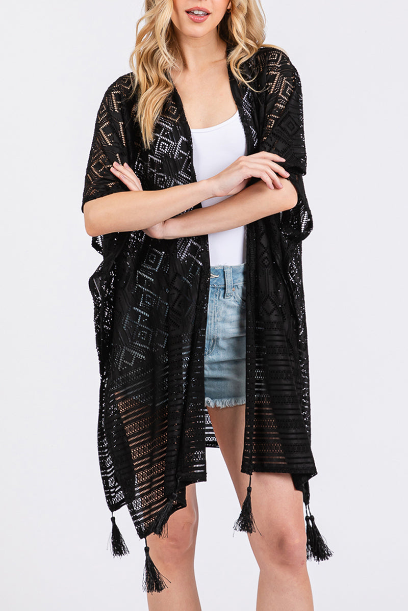 Sundaze Black Crochet & Tassel Kimono
