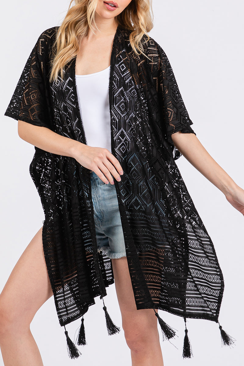 Sundaze Black Crochet & Tassel Kimono