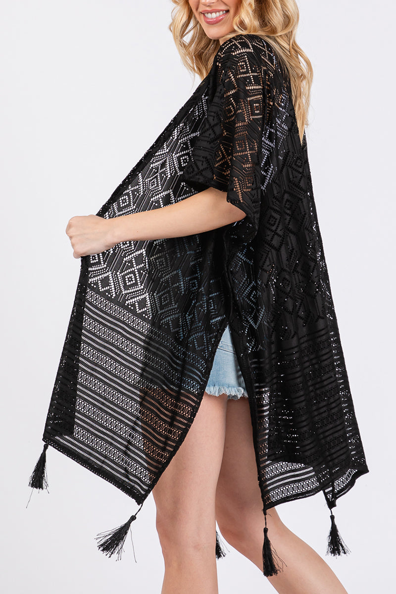 Sundaze Black Crochet & Tassel Kimono