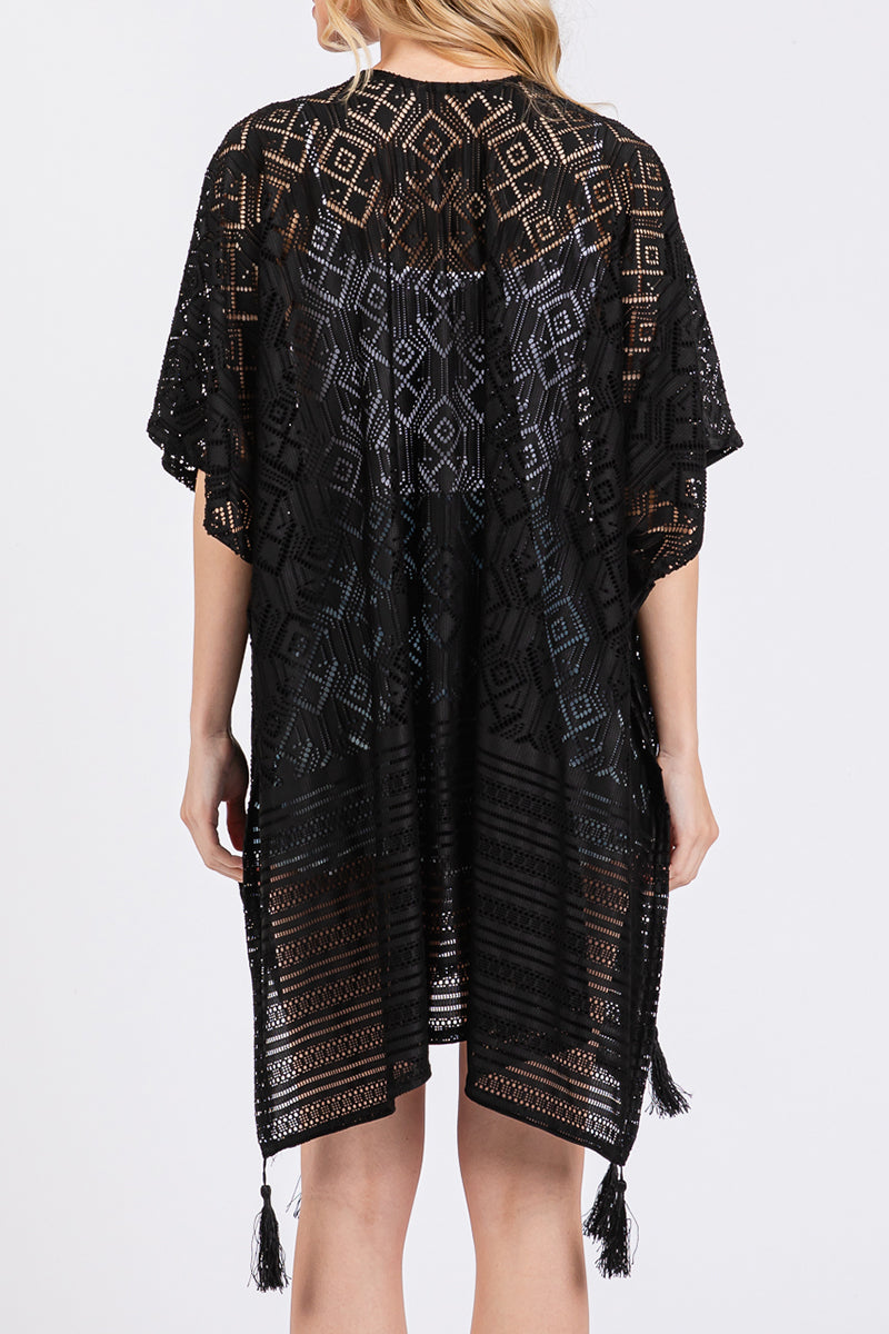 Sundaze Black Crochet & Tassel Kimono