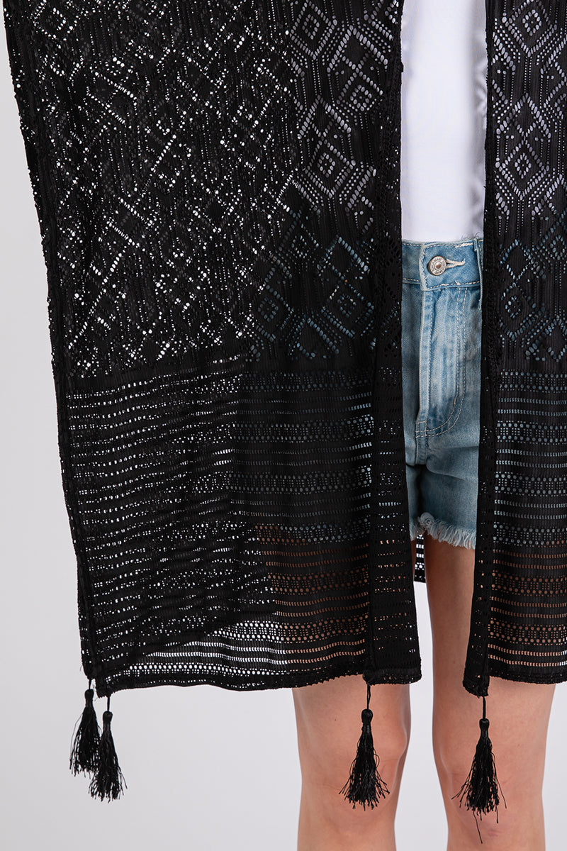 Sundaze Black Crochet & Tassel Kimono