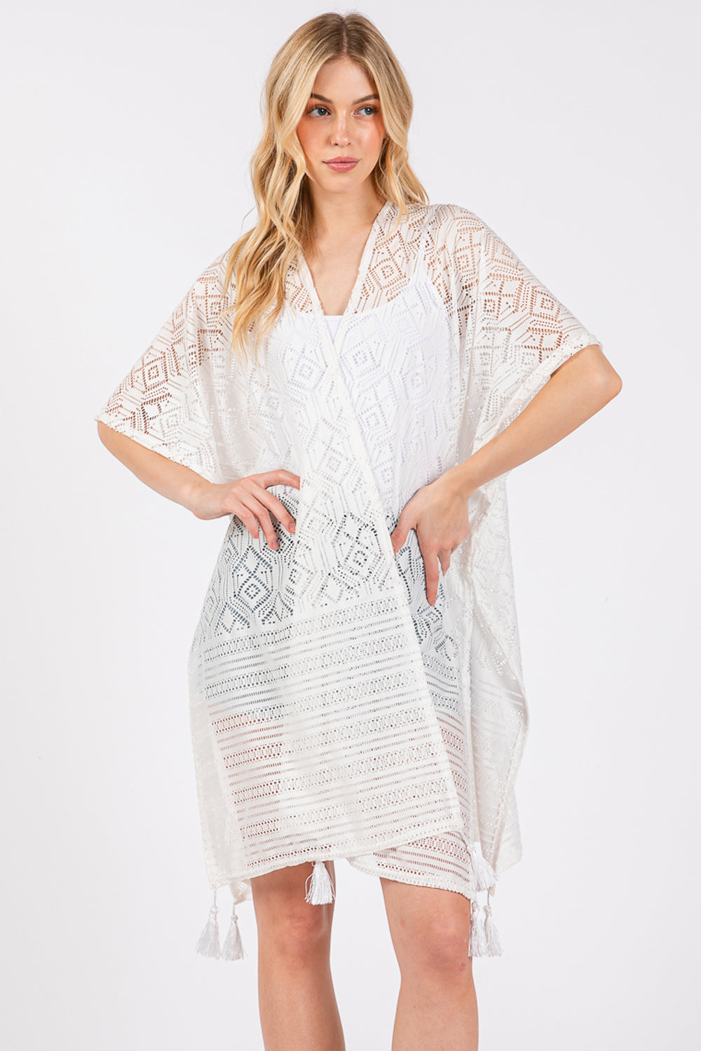 Sundaze White Crochet & Tassel Kimono