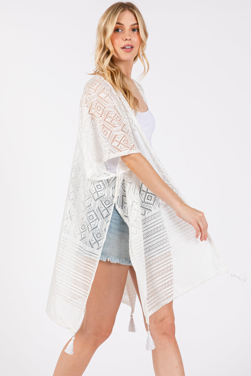 Sundaze White Crochet & Tassel Kimono