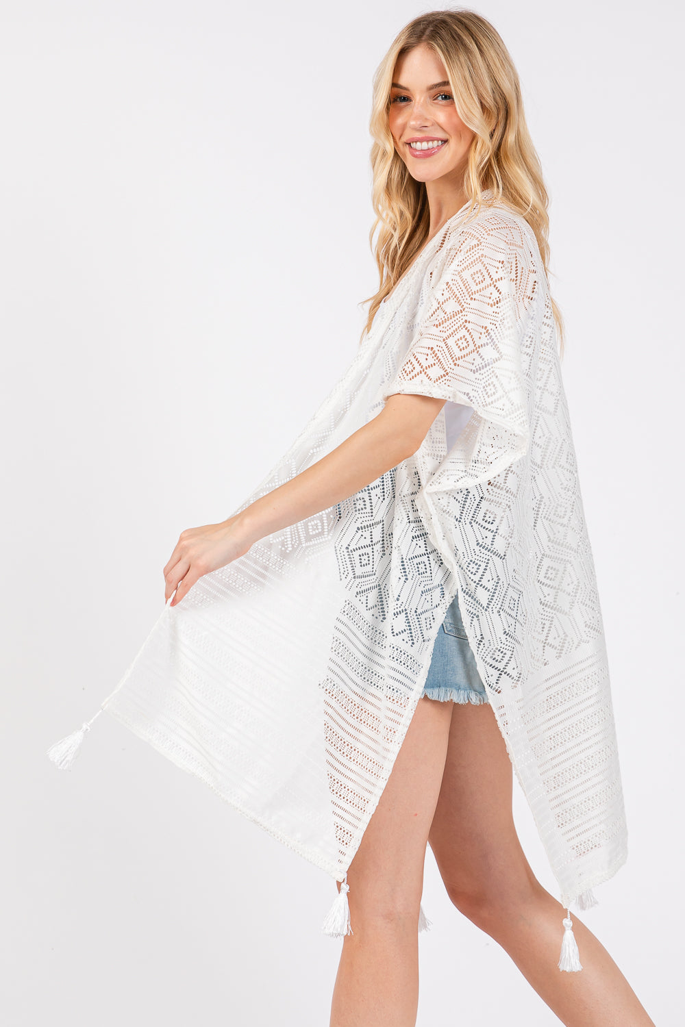 Sundaze White Crochet & Tassel Kimono