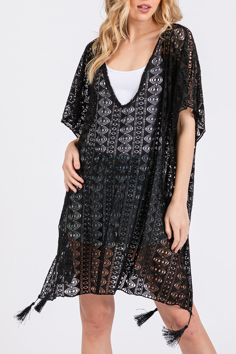 Baja Beach Black Crochet Lace Cover Up