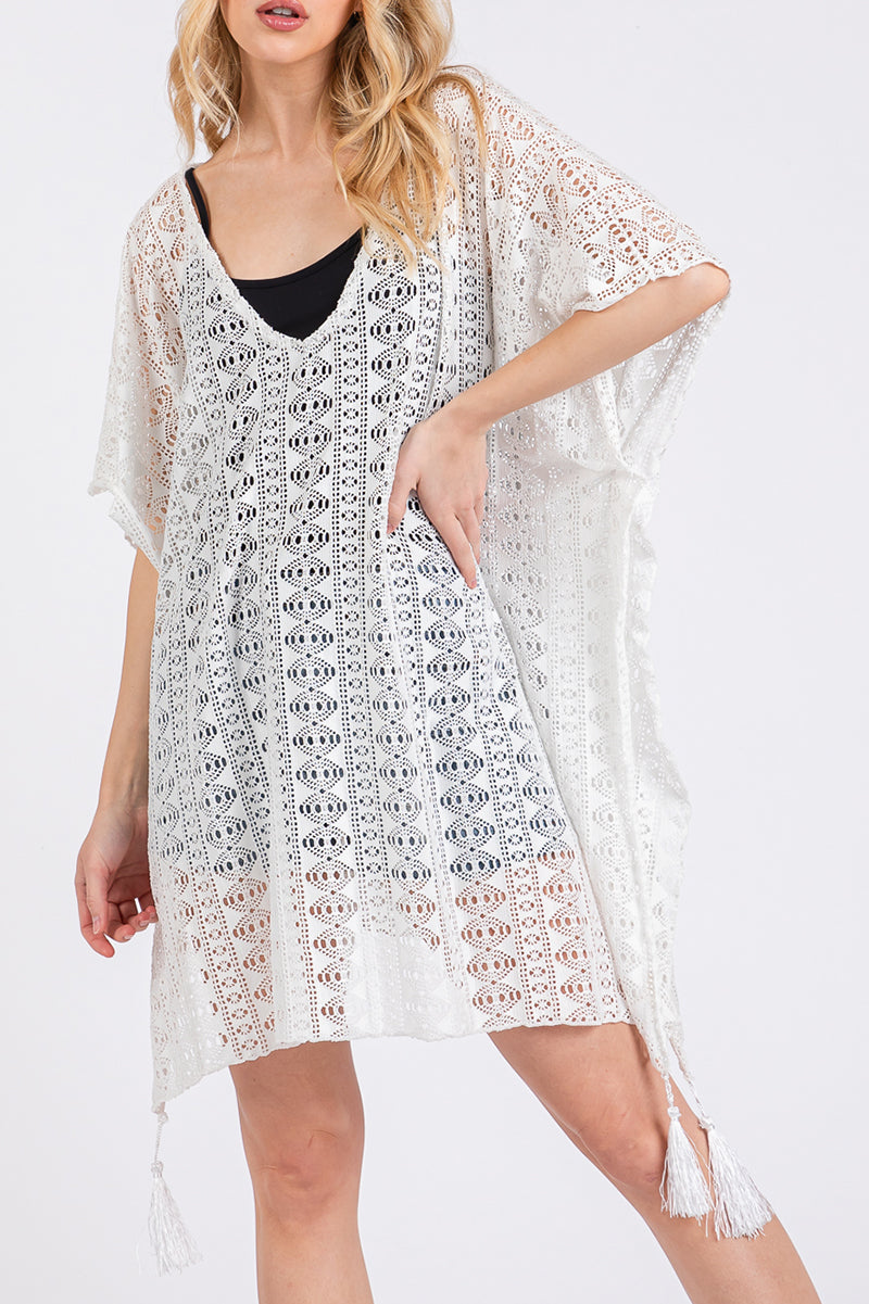 Baja Beach White Crochet Lace Cover Up