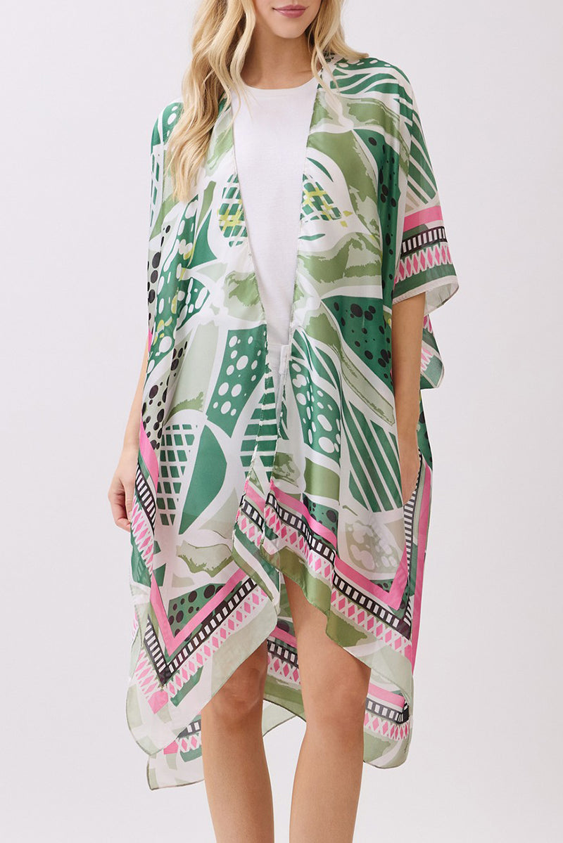 Floating Florals Green Silky Kimono