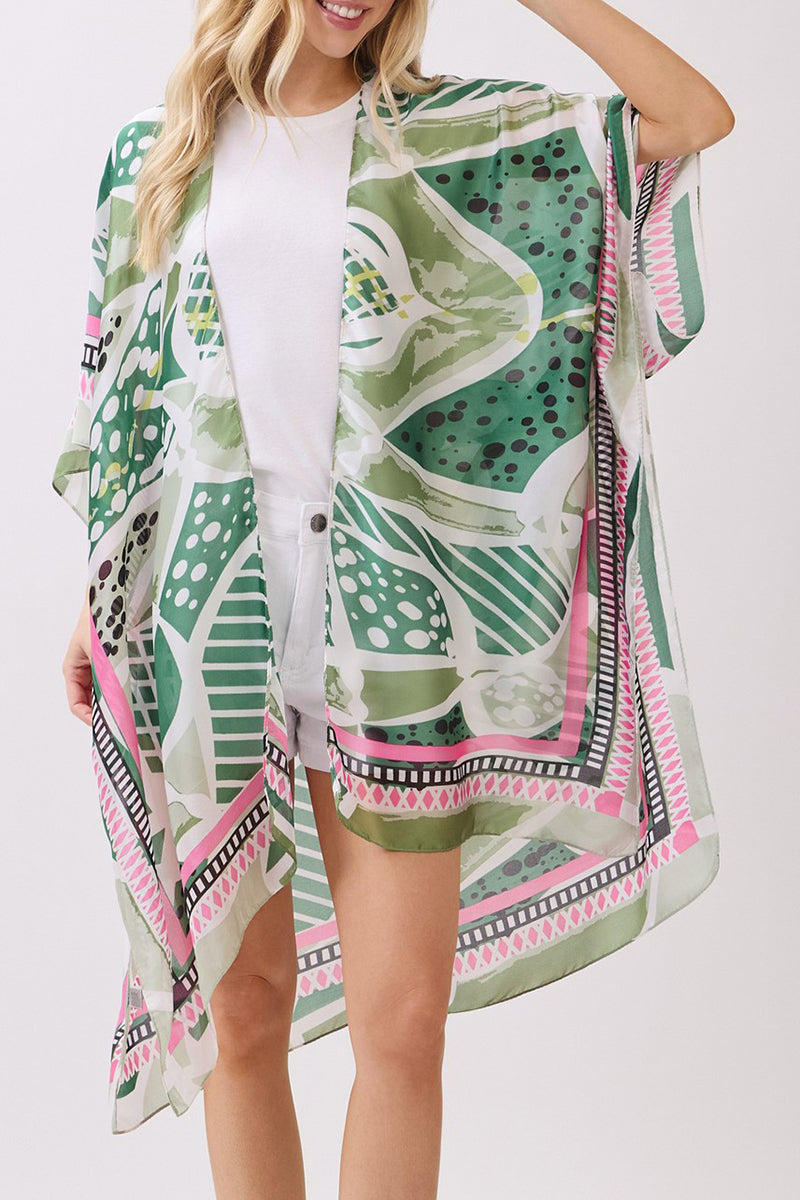 Floating Florals Green Silky Kimono