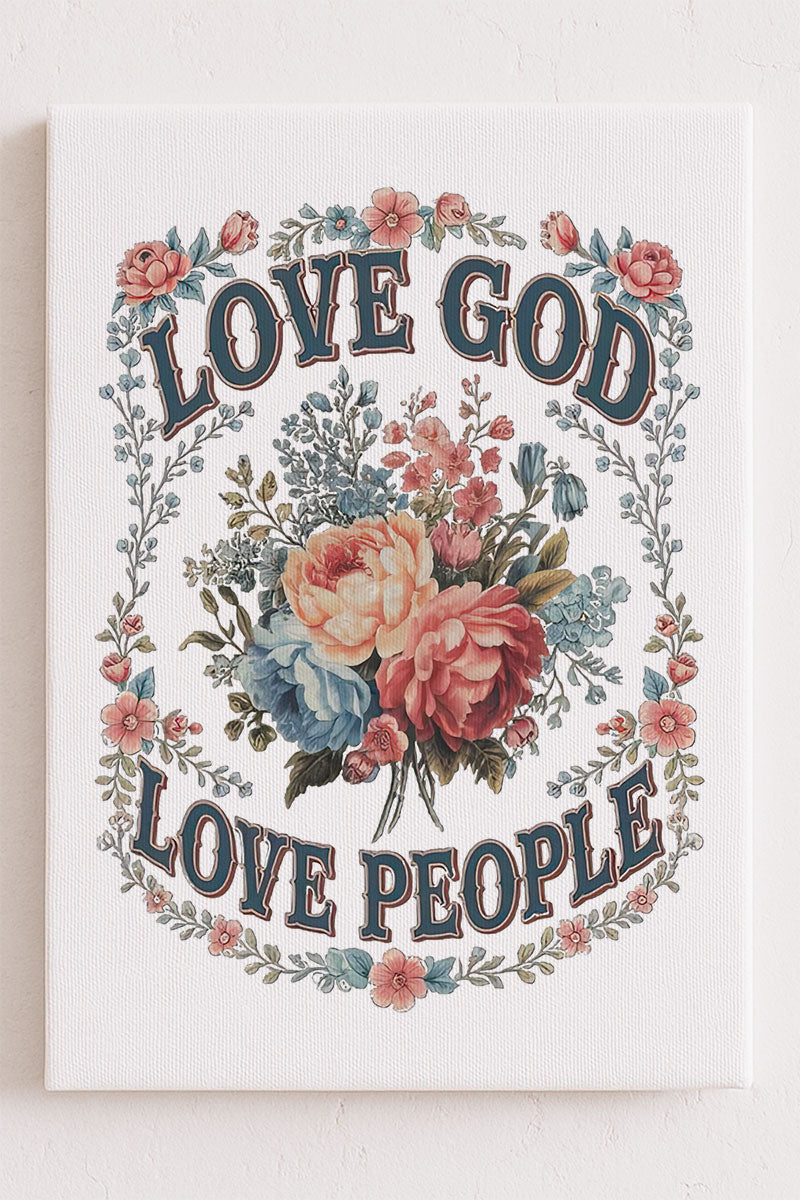 Vintage Love God Love People Stretched Canvas Print