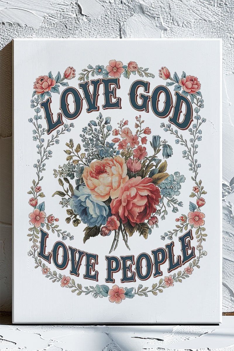 Vintage Love God Love People Stretched Canvas Print