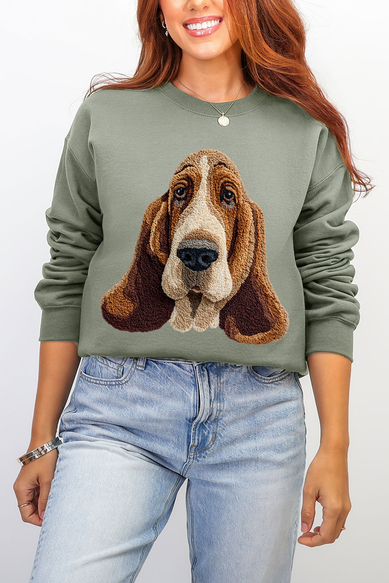 Faux Yarn Basset Hound Ecosmart Crewneck Sweatshirt product image 1