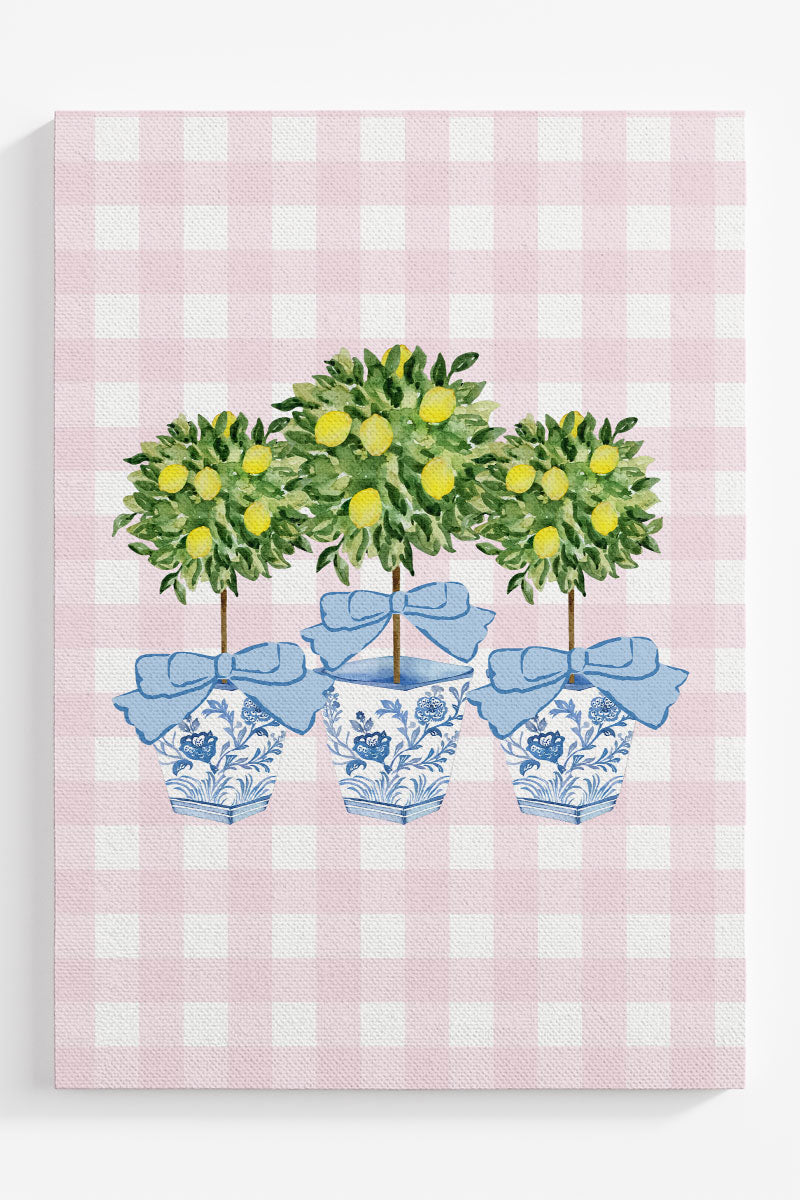 Pink Gingham Lemon Grove Trio Ready To Frame Canvas Print