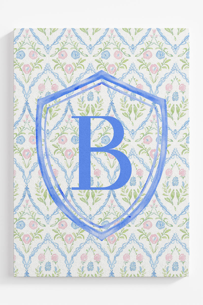 Grandmillennial Monogram Crest Ready To Frame Canvas Print *Choose Your Initial