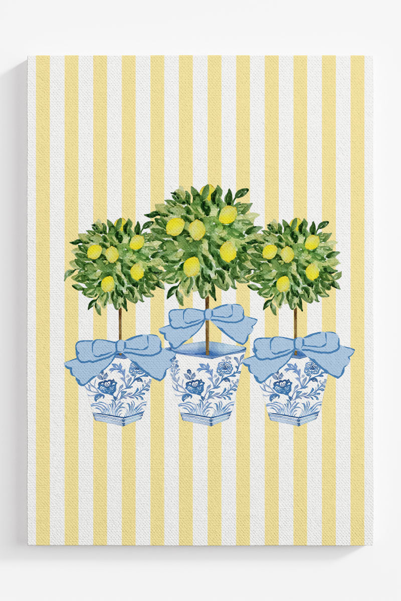 Striped Lemon Grove Trio Ready To Frame Canvas Print