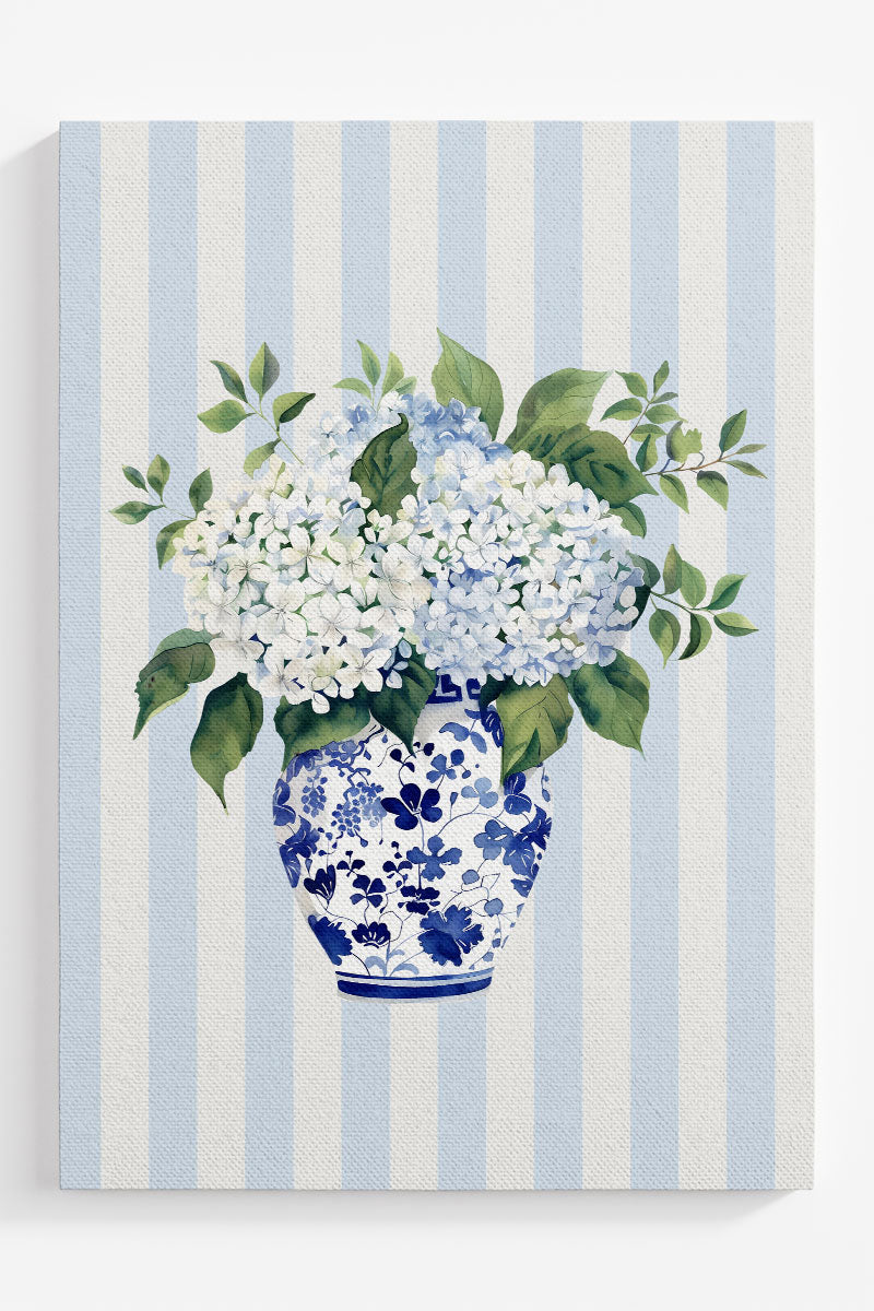 Striped Sunday Blue Blooms Ready To Frame Canvas Print