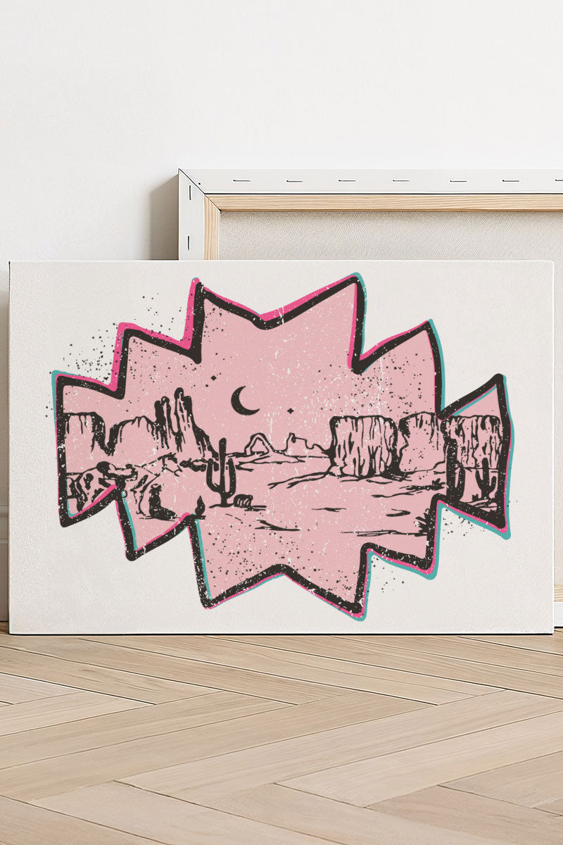 Pink Mesa Moonrise Stretched Canvas Print
