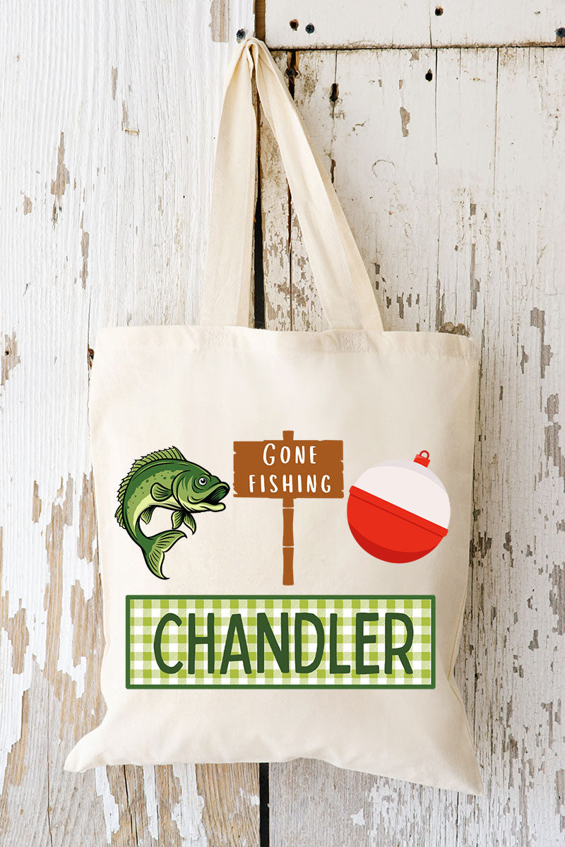 Personalized Fishing Trio Small Canvas Tote *Personalize Your Name