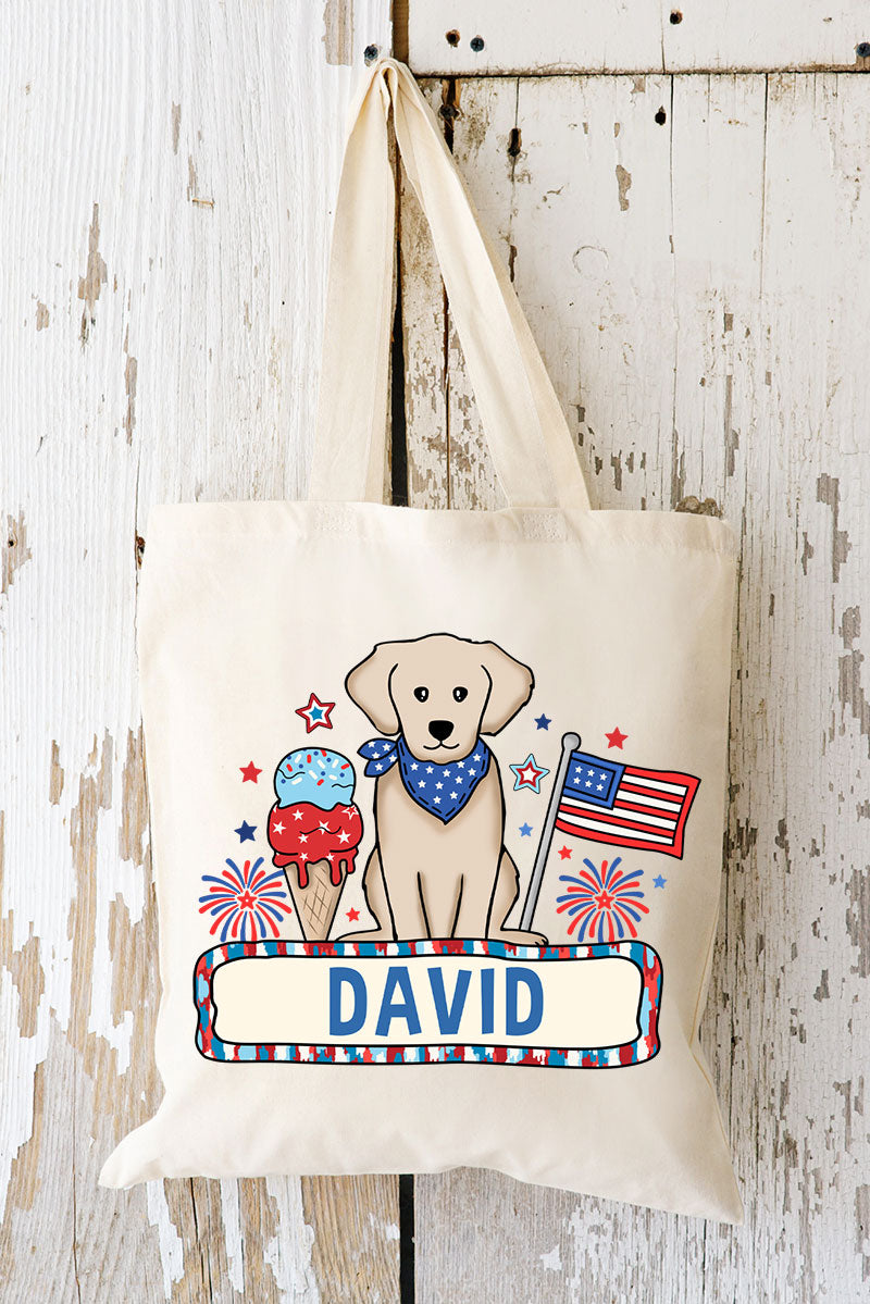 Personalized Patriotic Trio Blue Bandana Small Canvas Tote *Personalize Your Name