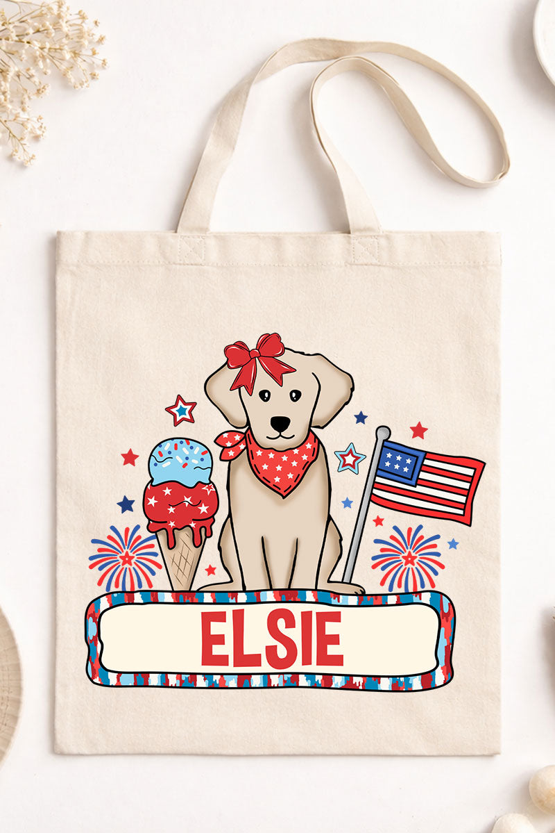 Personalized Patriotic Trio Red Bow Small Canvas Tote *Personalize Your Name