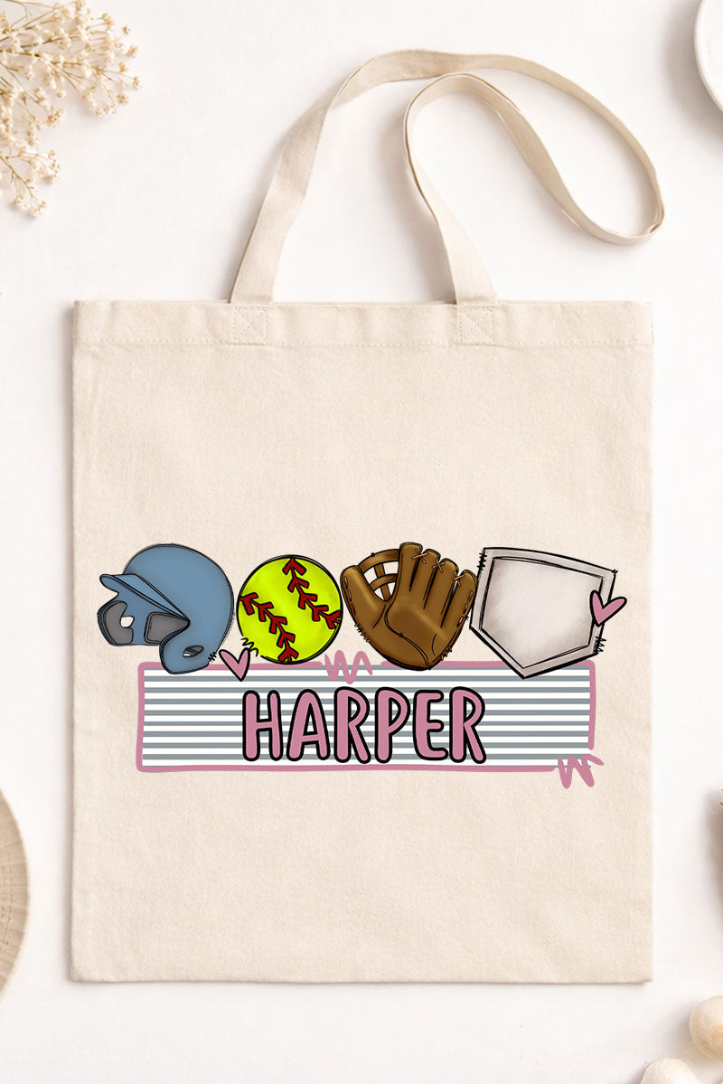 Personalized Softball Small Canvas Tote *Personalize Your Name