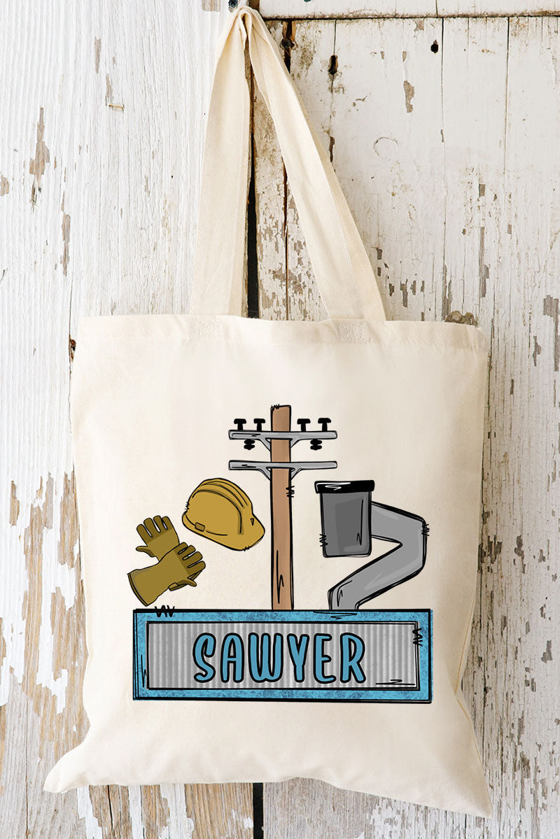 Personalized Blue Power Crew Kid Small Canvas Tote *Personalize Your Name