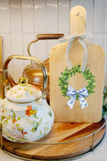 Blue Willow Wreath Decorative Wood Cutting Board