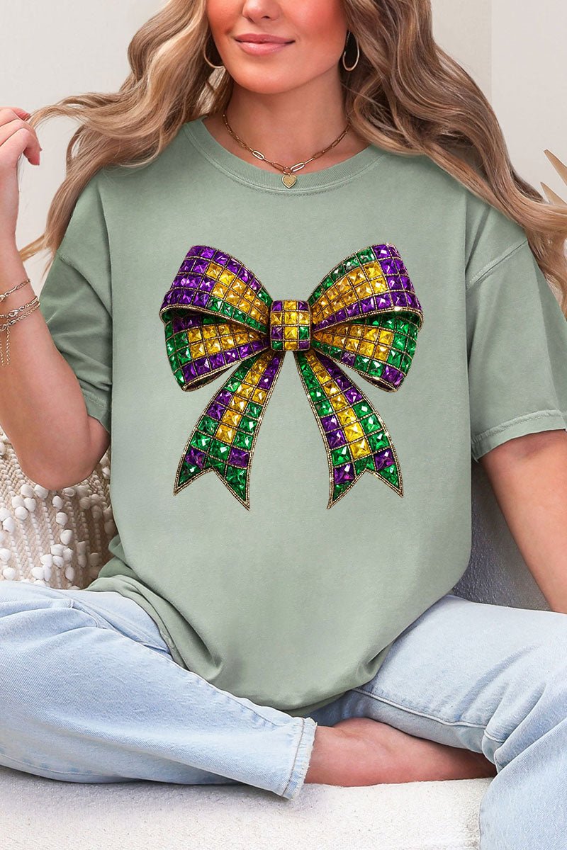 Faux Rhinestone Mardi Gras Bow Comfort Colors Adult Ring-Spun Cotton Tee