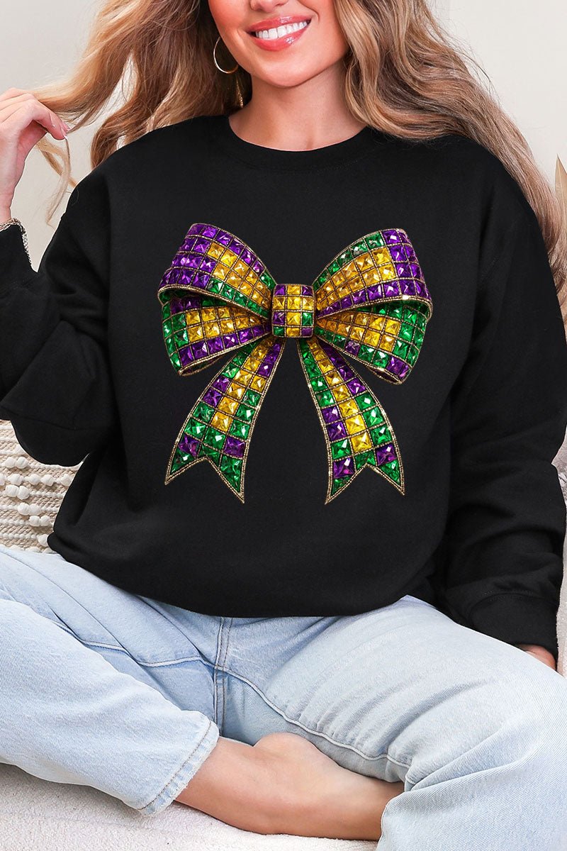 Faux Rhinestone Mardi Gras Bow Heavy Blend Crew Sweatshirt product image 3