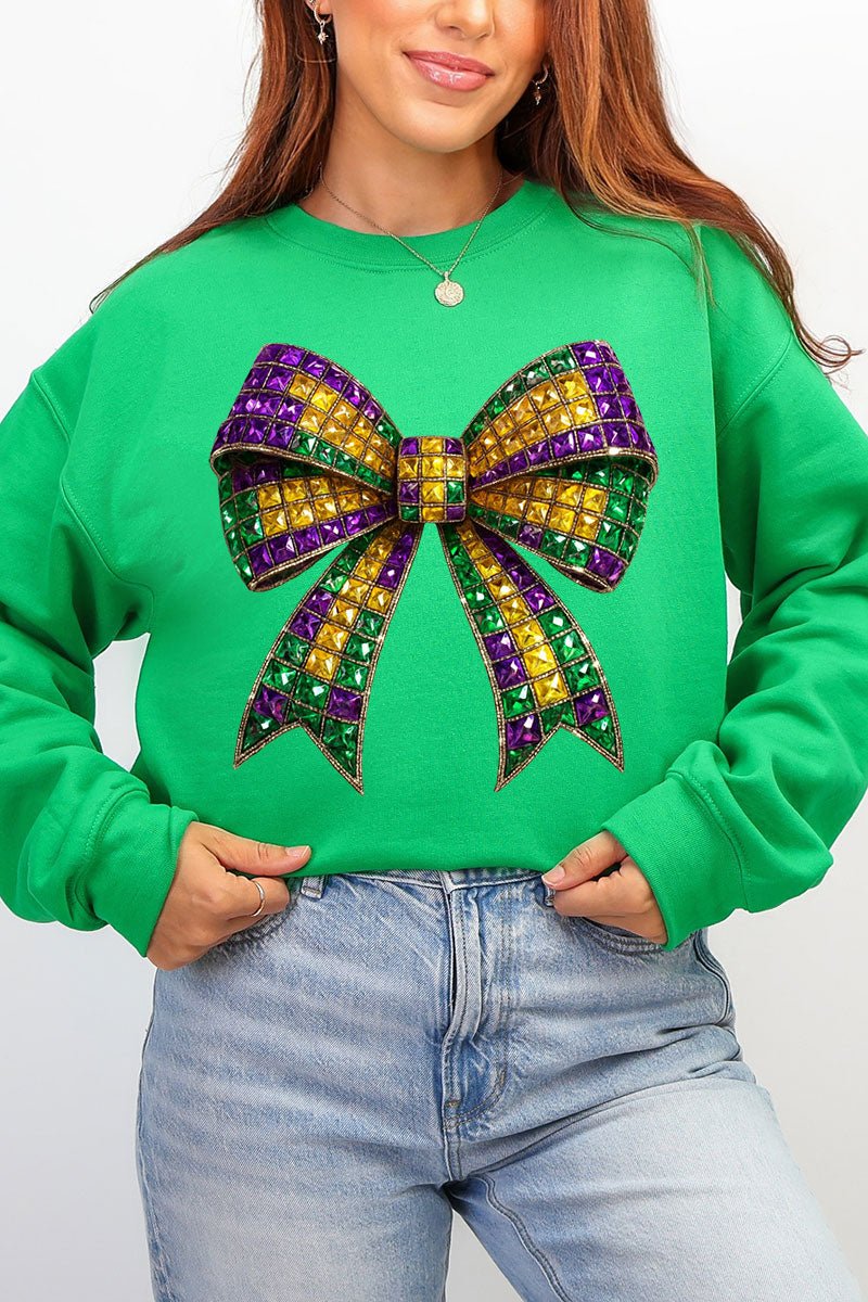 Faux Rhinestone Mardi Gras Bow Heavy Blend Crew Sweatshirt product image 4